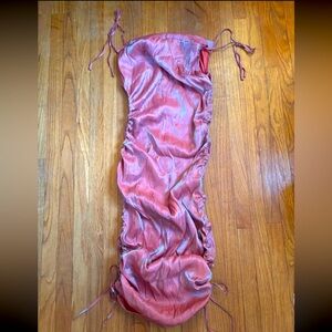 Prettylittlething Pink Metallic Shimmer Cowl Neck Tie Strap Midi Dress NWT